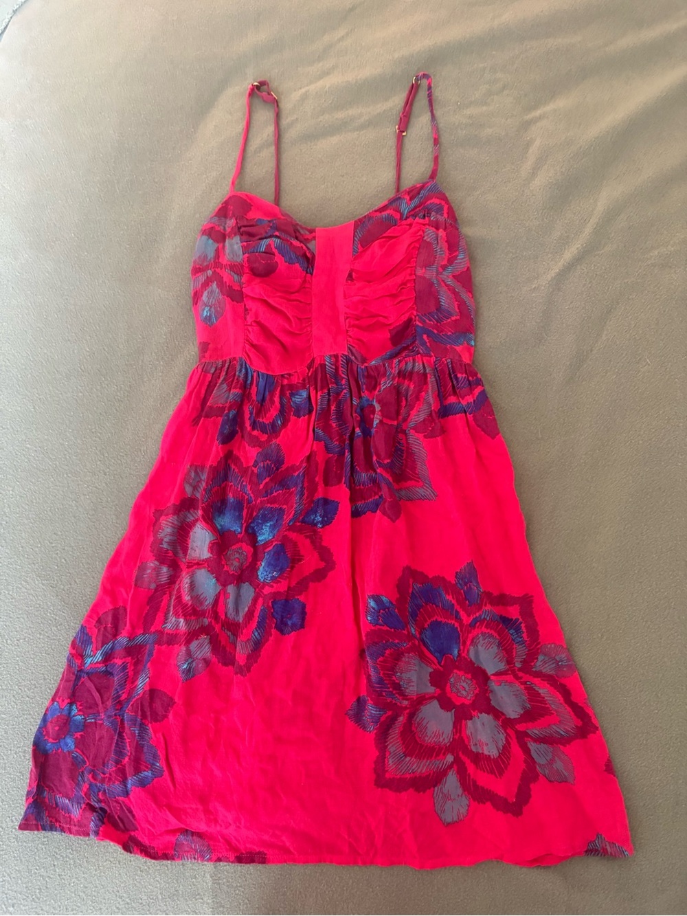 Roxy Hot Pink Floral Mini Dress with Blue Accents